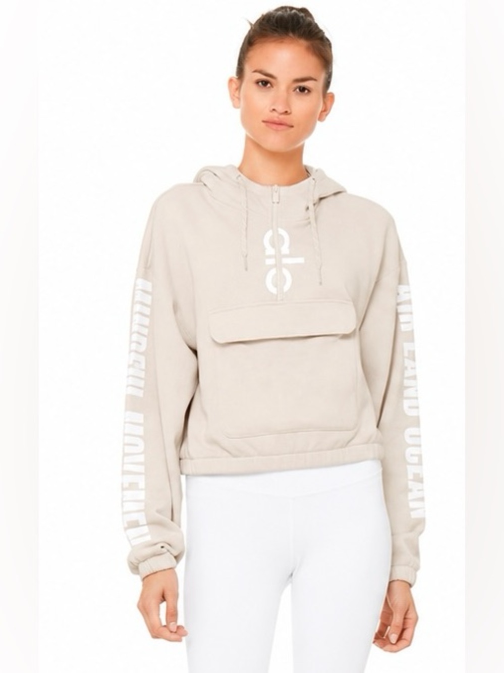 Alo Yoga Solar Cropped Hoodie Bone White Size S 🤍